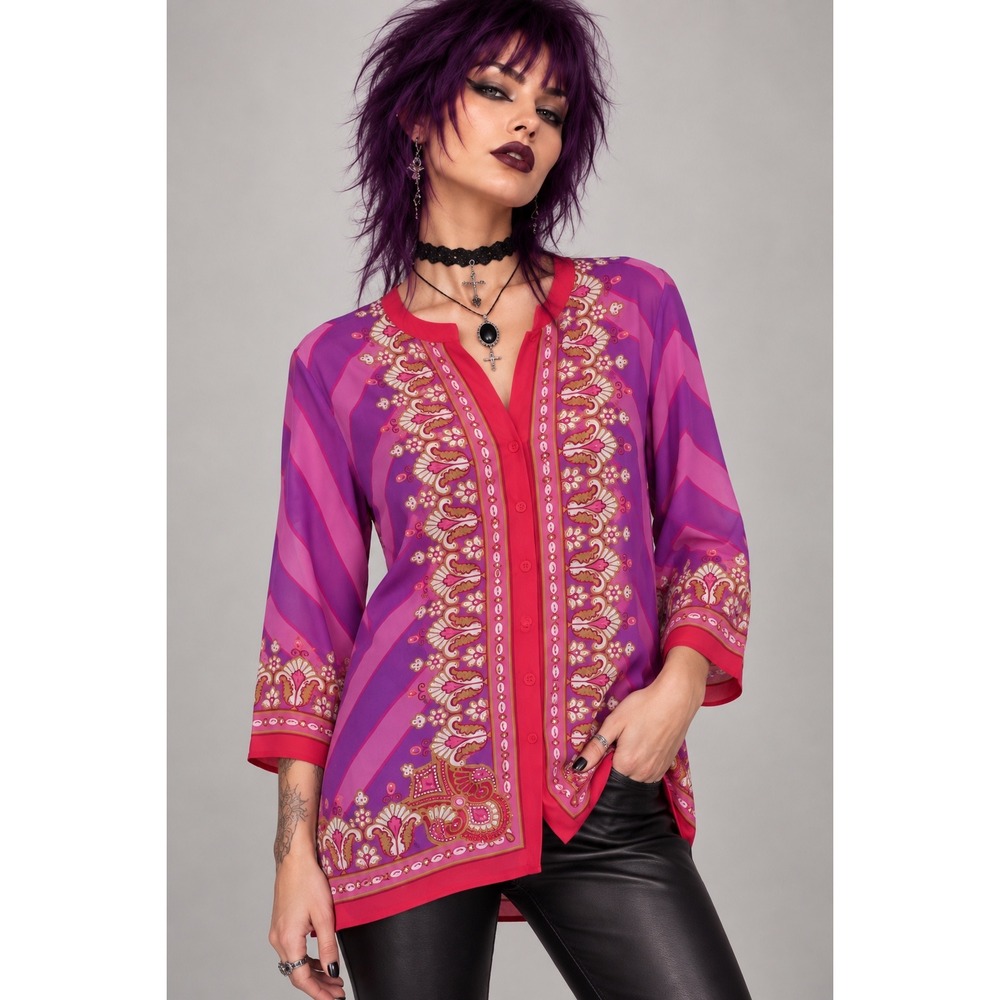 Bob Mackie Wearable Art Floral Border Print Jacket Top 1X NWT Colorful